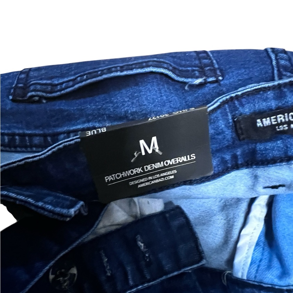 AMERICAN BAZI Patchwork Denim Overalls HighRise Flare Bell Bottoms M - Picture 8 of 12